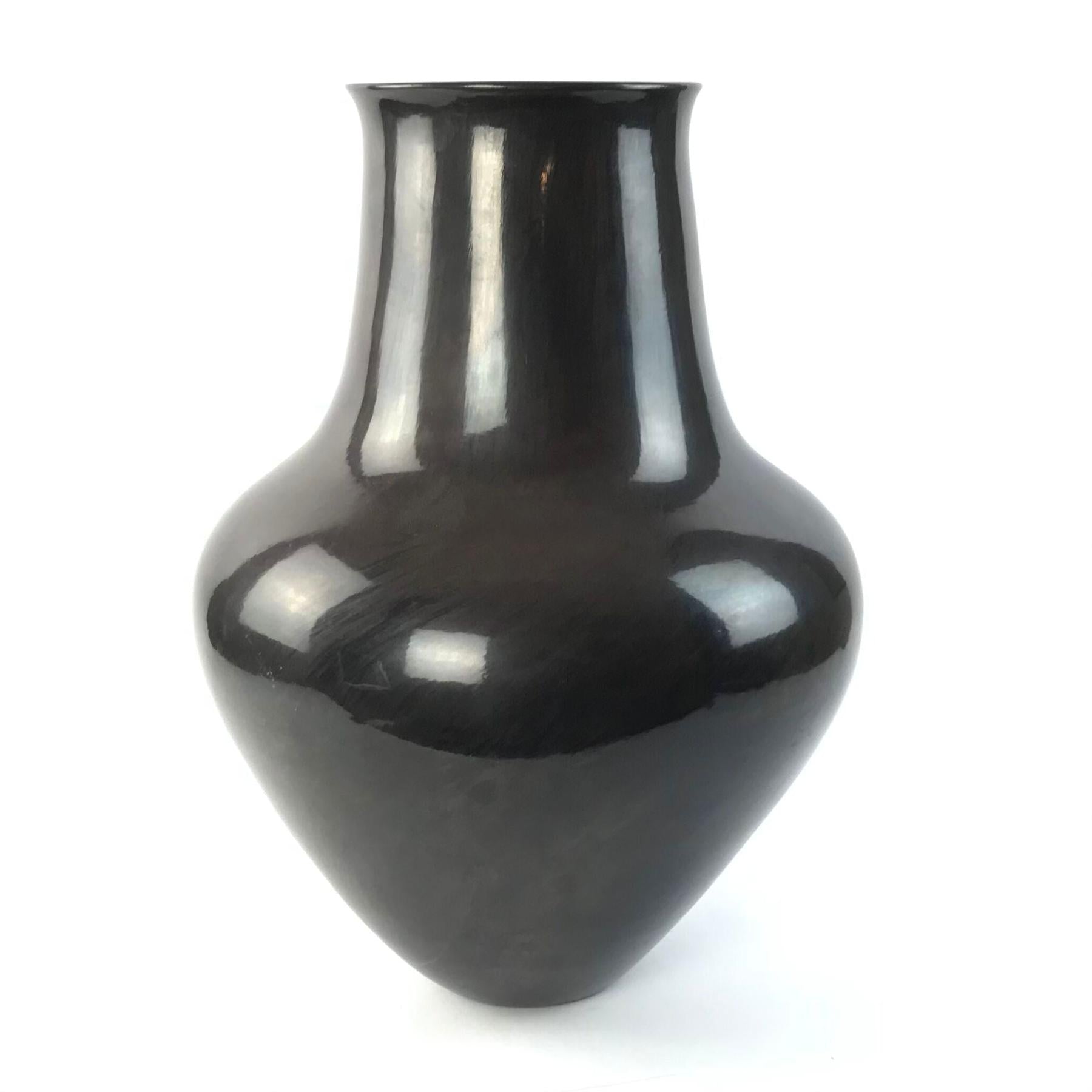 Judy Tafoya Large Black on Black Polished Olla Jar-Indian Pueblo Store