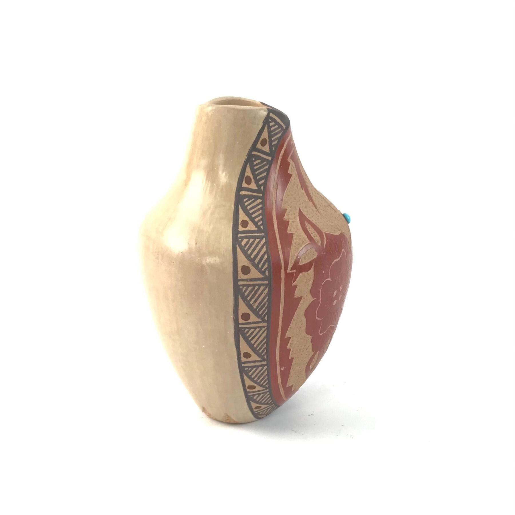 Helen Tafoya Jemez Sgraffito Hummingbird Vase-Indian Pueblo Store
