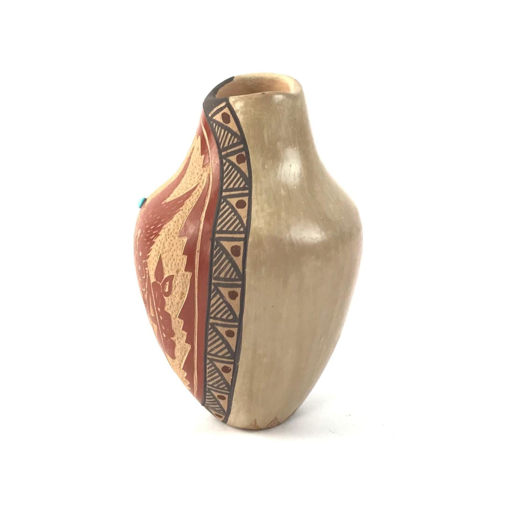 Helen Tafoya Jemez Sgraffito Hummingbird Vase-Indian Pueblo Store