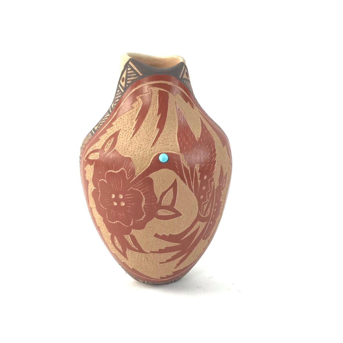 Helen Tafoya Jemez Sgraffito Hummingbird Vase-Indian Pueblo Store