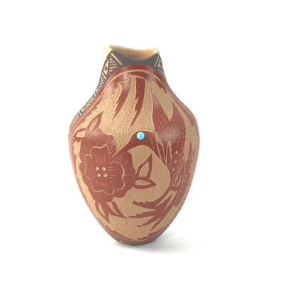 Helen Tafoya Jemez Sgraffito Hummingbird Vase-Indian Pueblo Store