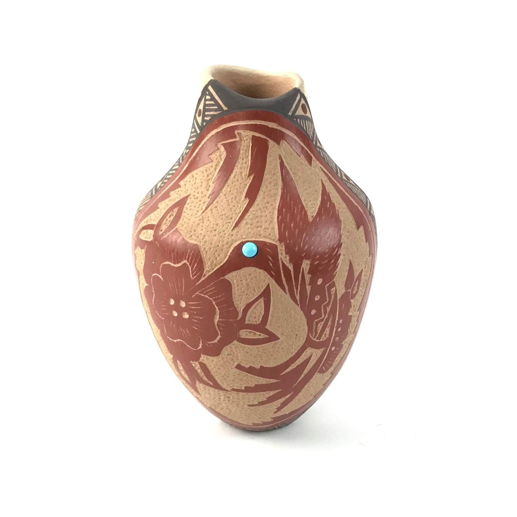 Helen Tafoya Jemez Sgraffito Hummingbird Vase-Indian Pueblo Store