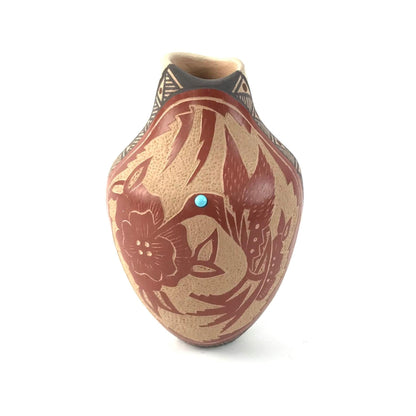 Helen Tafoya Jemez Sgraffito Hummingbird Vase-Indian Pueblo Store