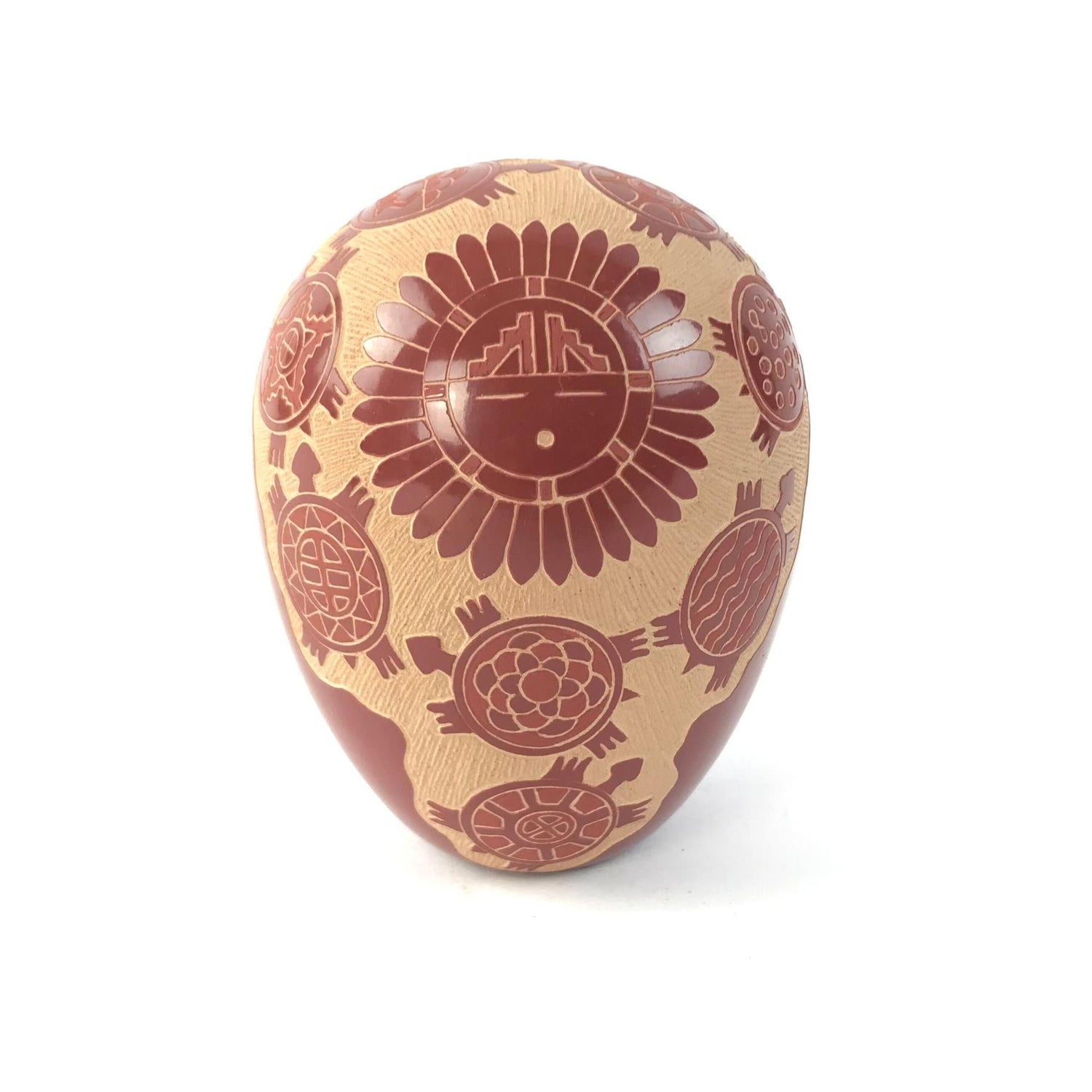 Debra Duwyenie Sgraffito Turtle and Sunface Seed Pot-Indian Pueblo Store