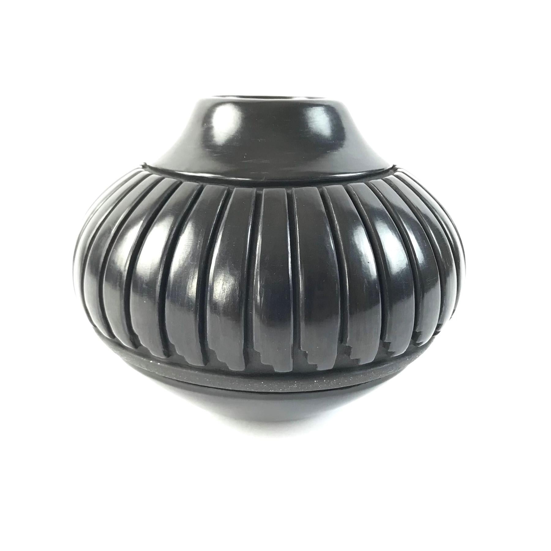 Linda Tafoya Sanchez Carved Black on Black Jar-Indian Pueblo Store