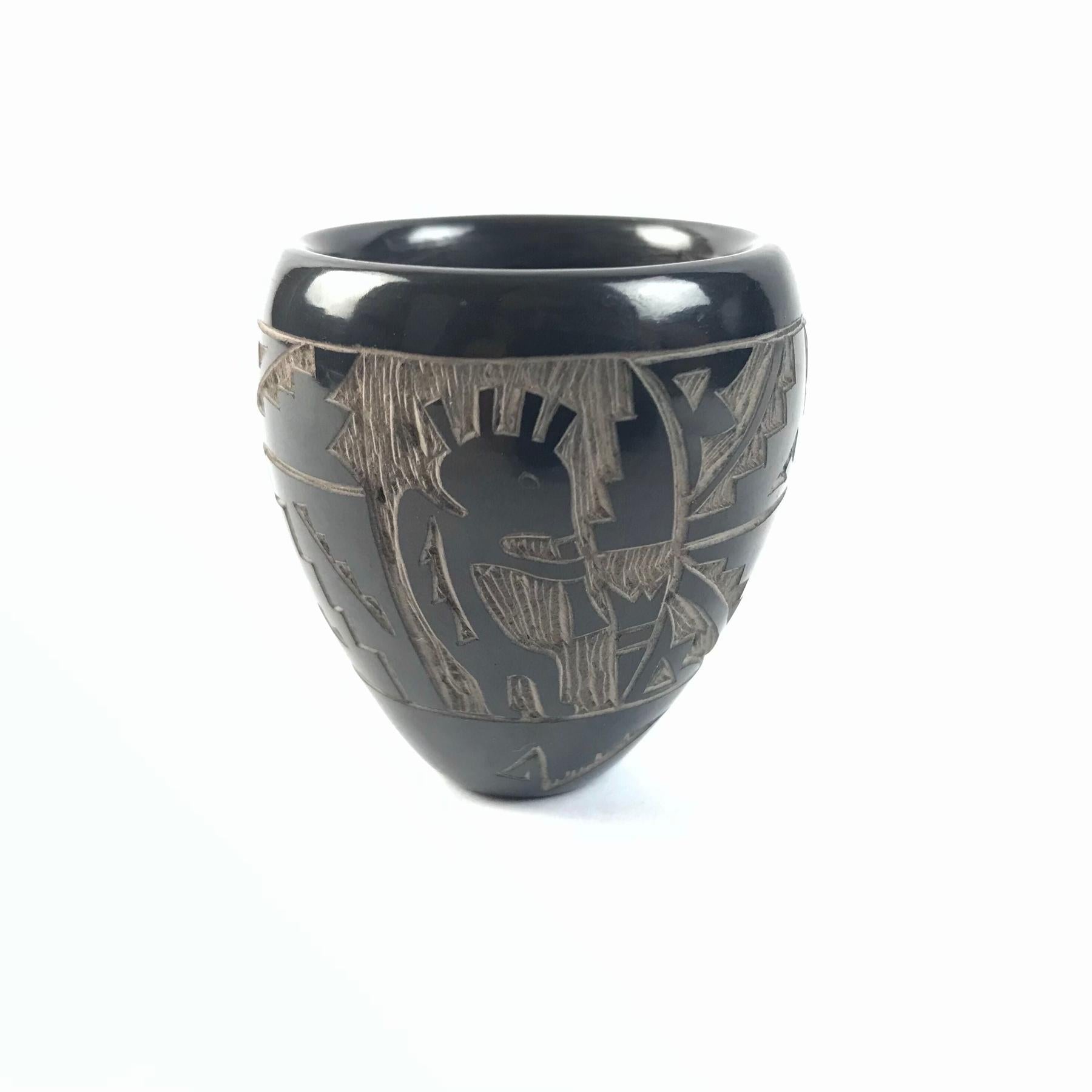Monica Naranjo Santa Clara Miniature Avanyu Bowl-Indian Pueblo Store