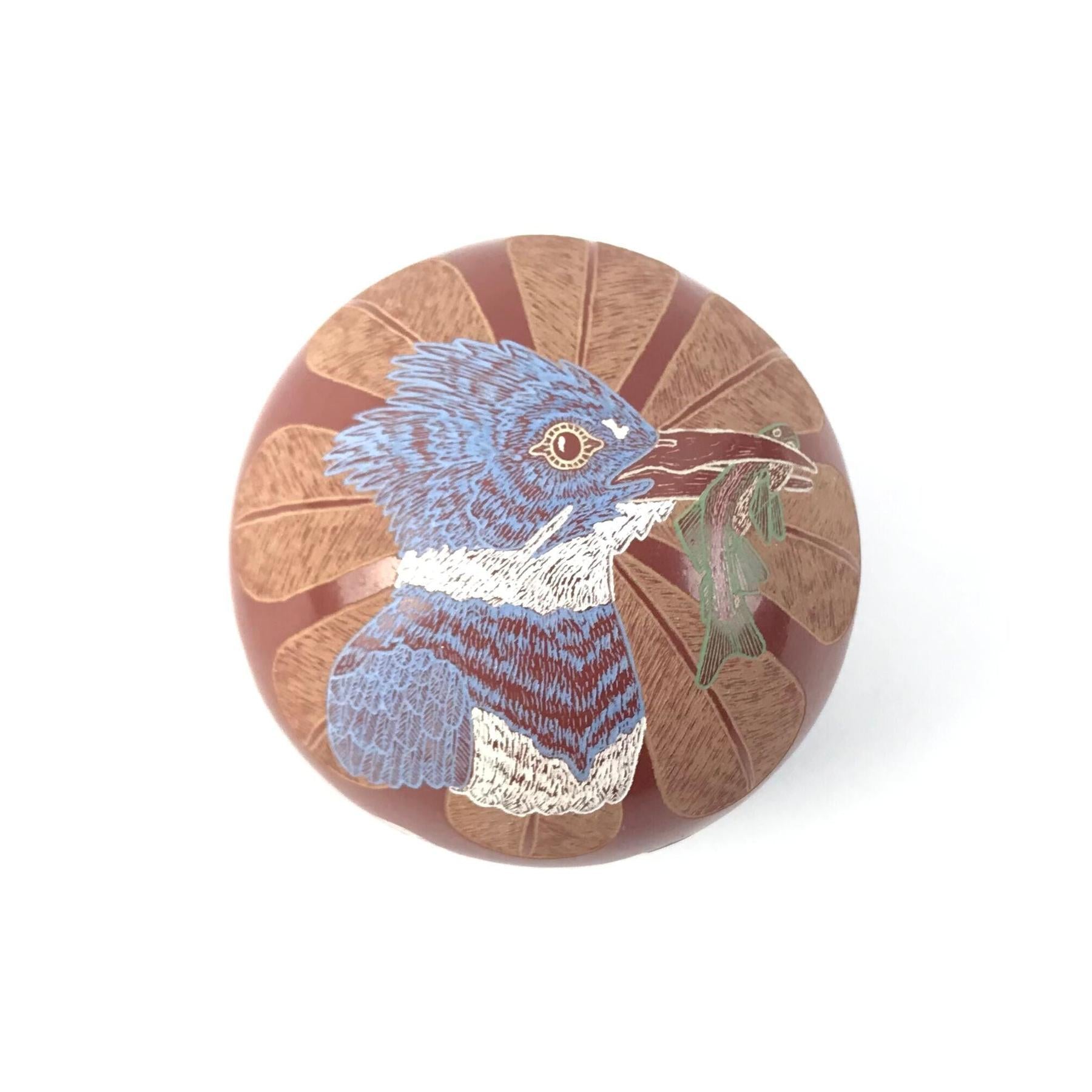 Gregory Lonewolf Santa Clara Etched Belted Kingfisher Seed Pot-Indian Pueblo Store