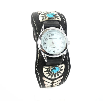Frank Armstrong Leather and Turquoise Cuff Bracelet Watch-Indian Pueblo Store