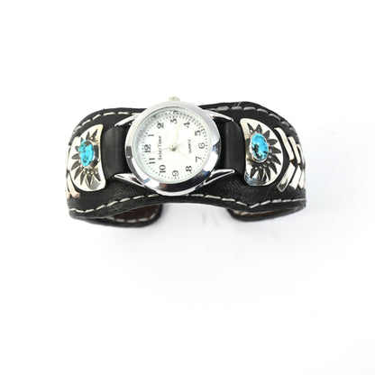 Frank Armstrong Leather and Turquoise Cuff Bracelet Watch-Indian Pueblo Store