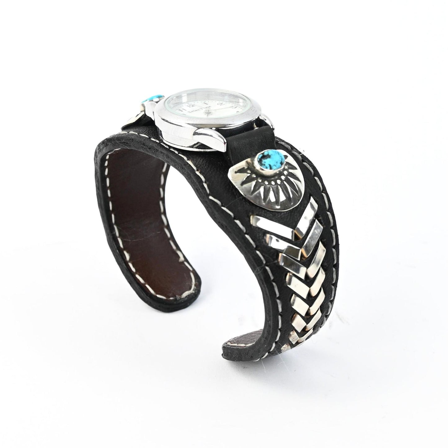 Frank Armstrong Leather and Turquoise Cuff Bracelet Watch-Indian Pueblo Store