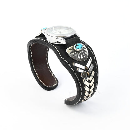 Frank Armstrong Leather and Turquoise Cuff Bracelet Watch-Indian Pueblo Store