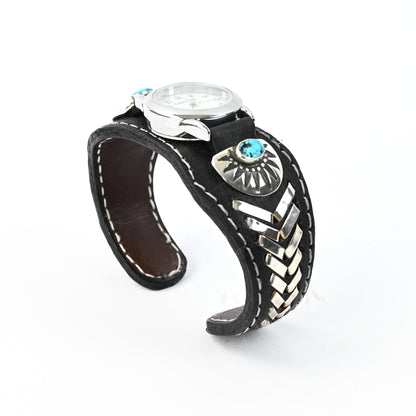 Frank Armstrong Leather and Turquoise Cuff Bracelet Watch