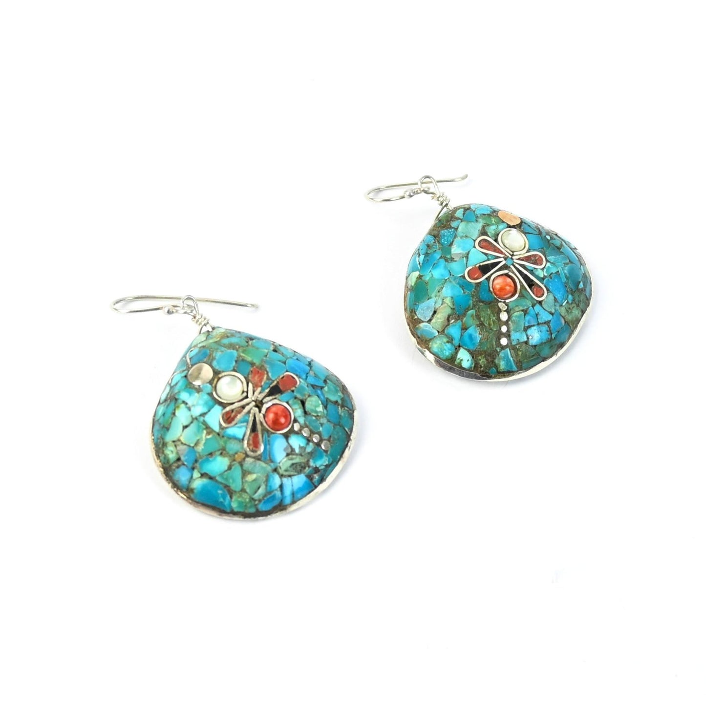 John and Mary Aguilar Santo Domingo Mosaic Shell Earrings-Indian Pueblo Store