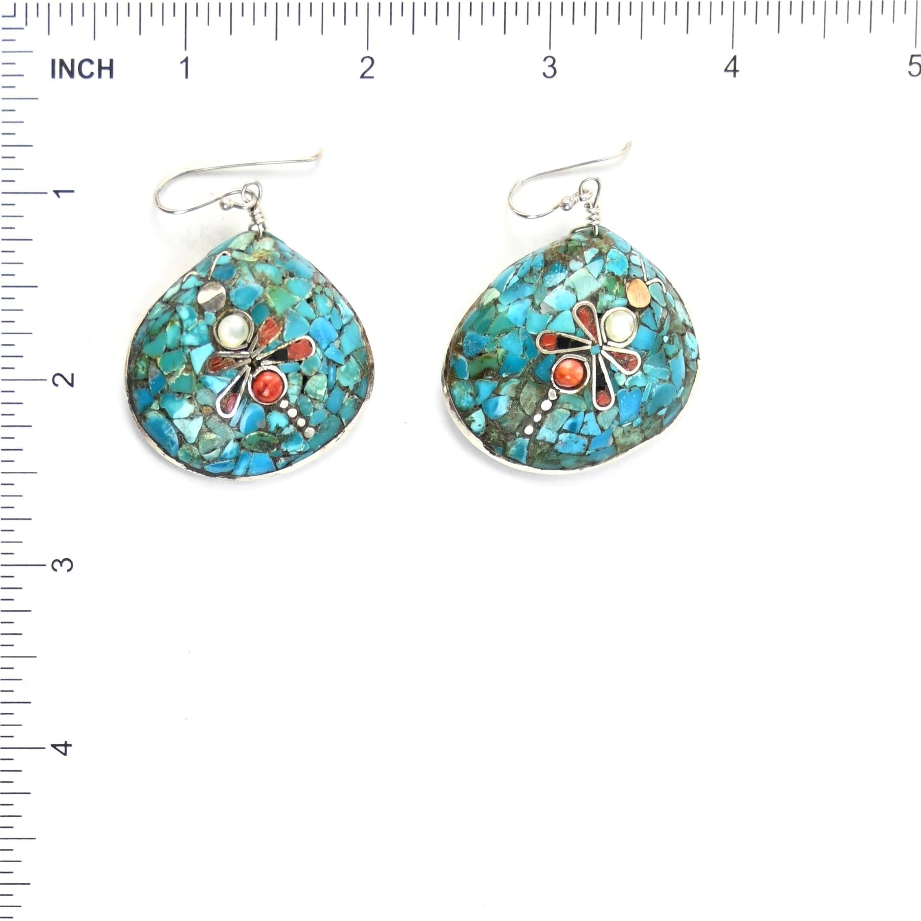 John and Mary Aguilar Santo Domingo Mosaic Shell Earrings-Indian Pueblo Store