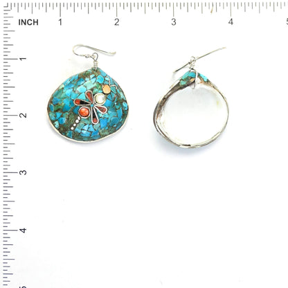 John and Mary Aguilar Santo Domingo Mosaic Shell Earrings-Indian Pueblo Store