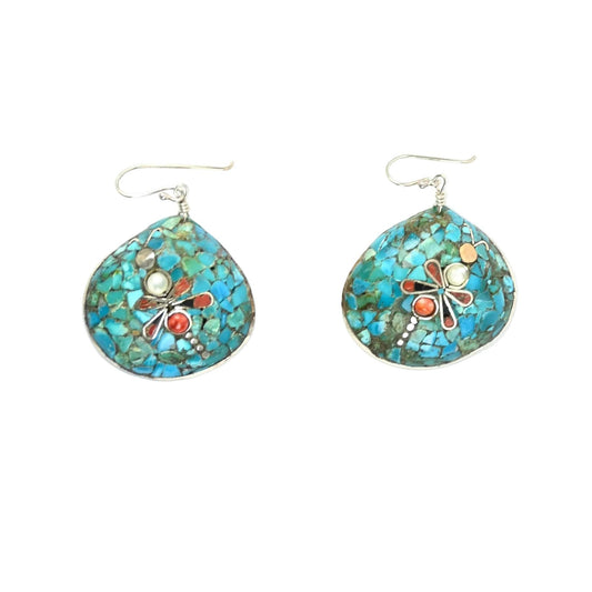 John and Mary Aguilar Santo Domingo Mosaic Shell Earrings-Indian Pueblo Store
