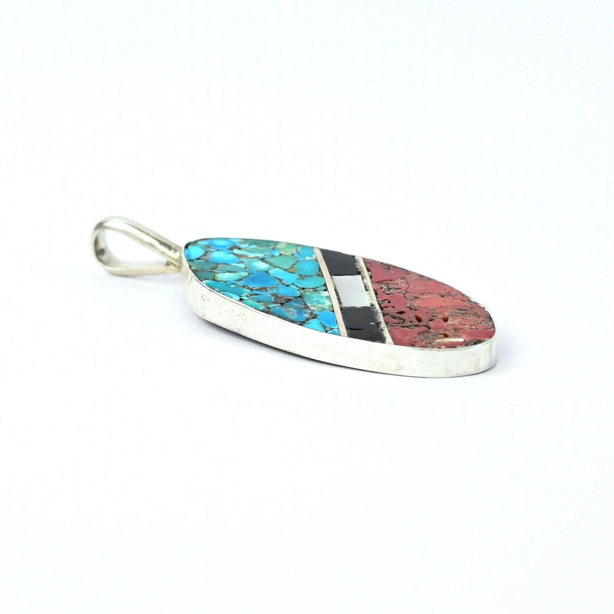John and Mary Aguilar Santo Domingo Mosaic Inlay Pendant-Indian Pueblo Store