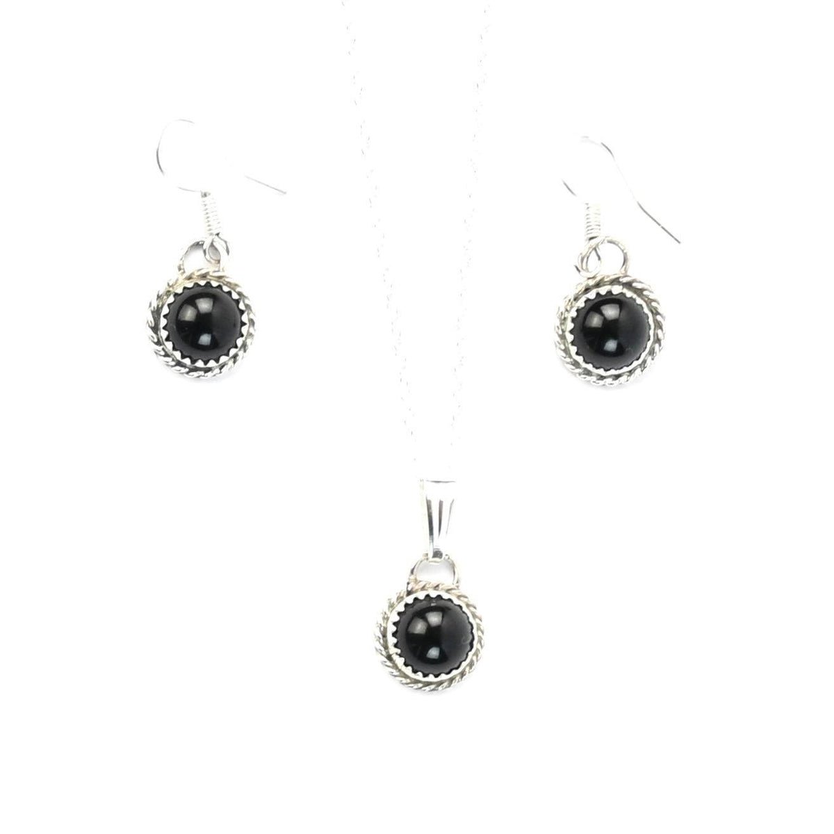 Onyx Drop Earring and Pendant Necklace Set-Indian Pueblo Store