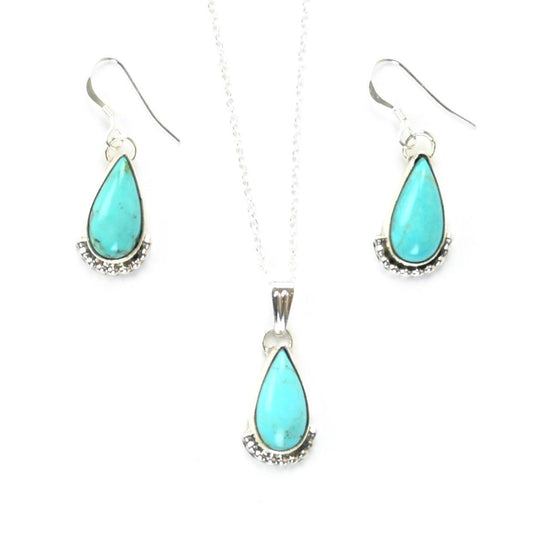 Janelle Perry Turquoise Teardrop Earring and Necklace Set-Indian Pueblo Store