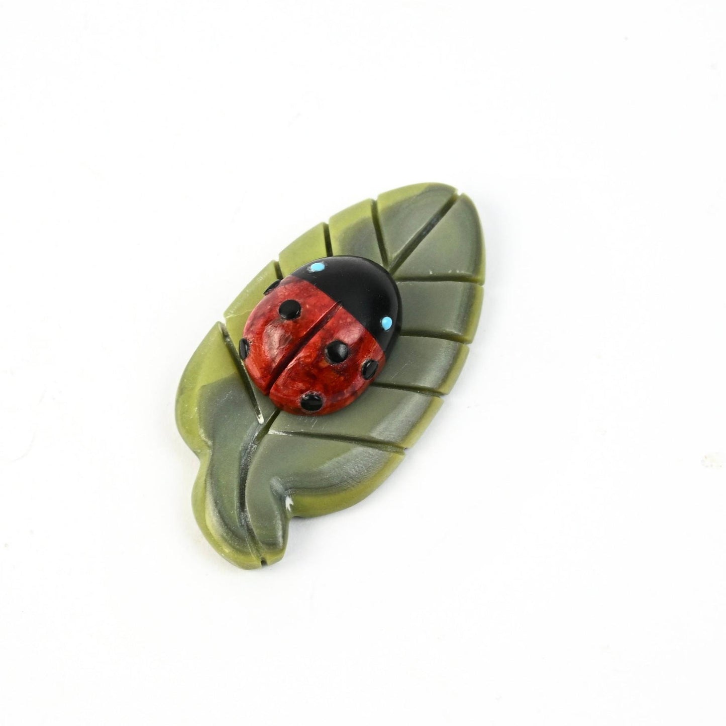 Georgette Quam Serpentine Ladybug on Leaf Fetish Carving-Indian Pueblo Store