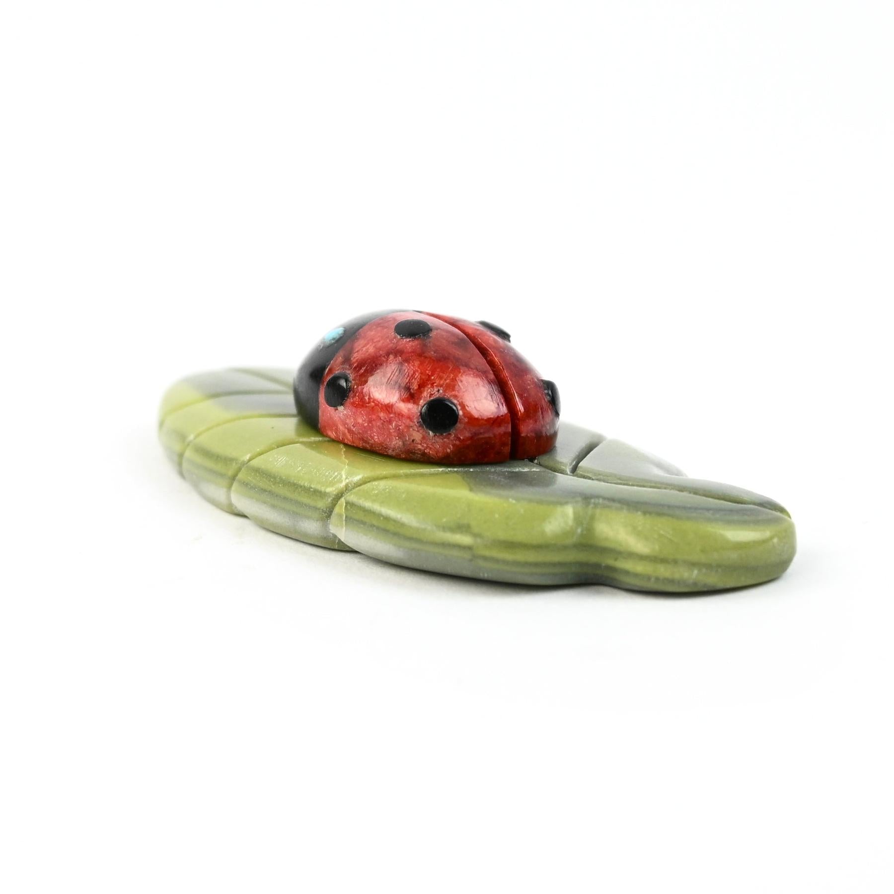 Georgette Quam Serpentine Ladybug on Leaf Fetish Carving-Indian Pueblo Store