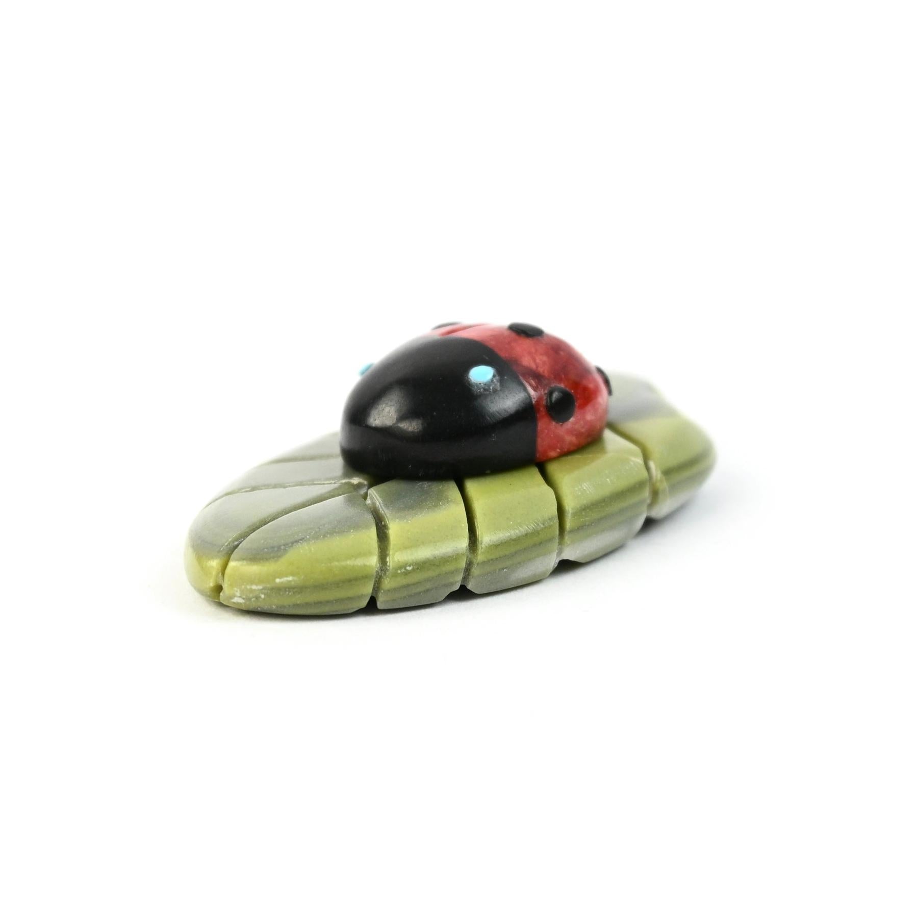 Georgette Quam Serpentine Ladybug on Leaf Fetish Carving-Indian Pueblo Store