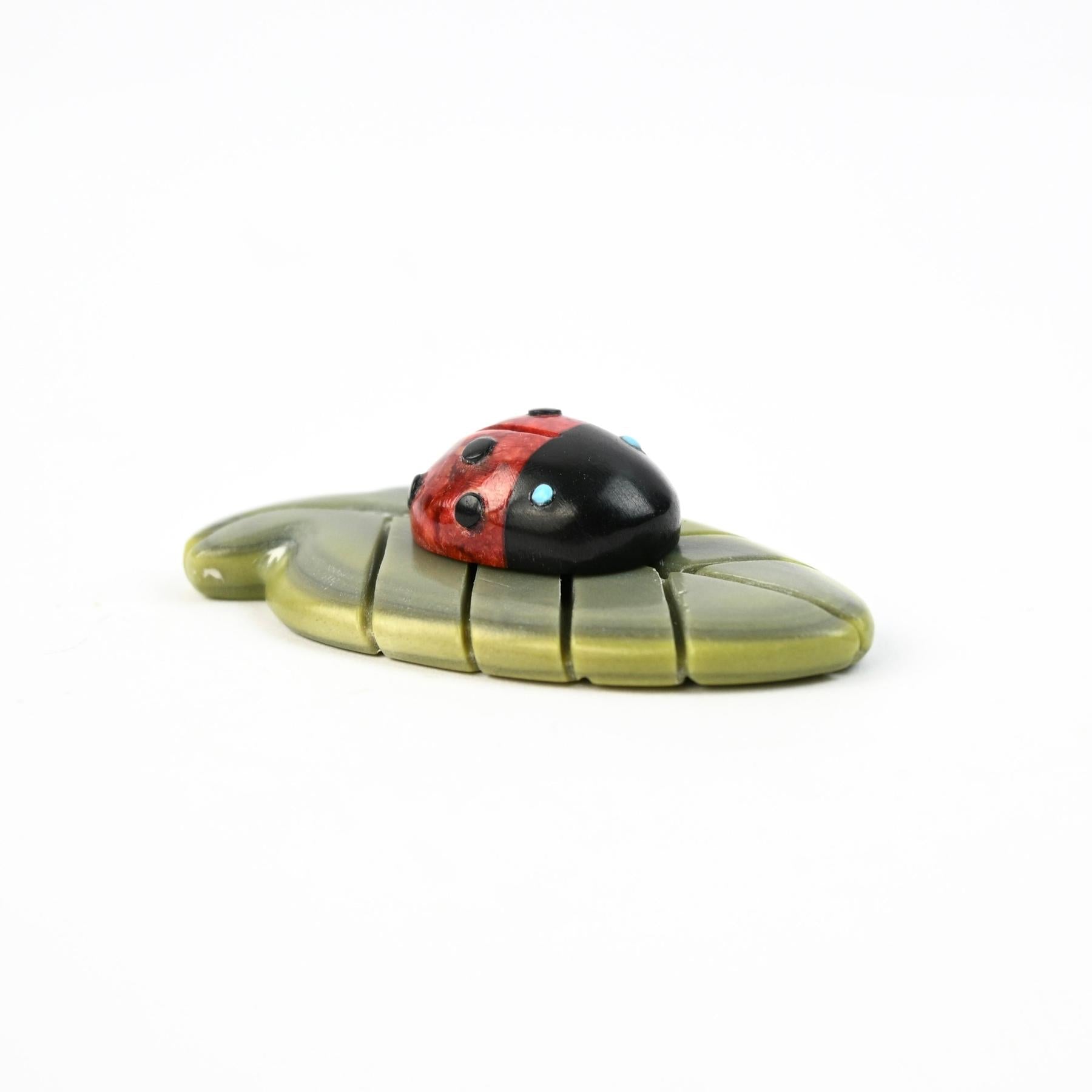 Georgette Quam Serpentine Ladybug on Leaf Fetish Carving-Indian Pueblo Store