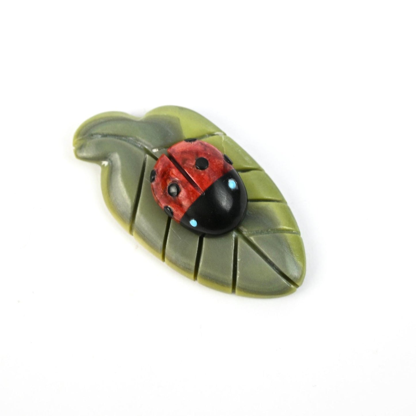 Georgette Quam Serpentine Ladybug on Leaf Fetish Carving-Indian Pueblo Store