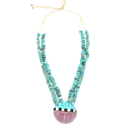 Torevia Crespin Turquoise 2-Strand Mosaic Inlay Pendant Heishi Necklace-Indian Pueblo Store