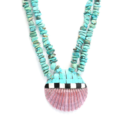 Torevia Crespin Turquoise 2-Strand Mosaic Inlay Pendant Heishi Necklace-Indian Pueblo Store