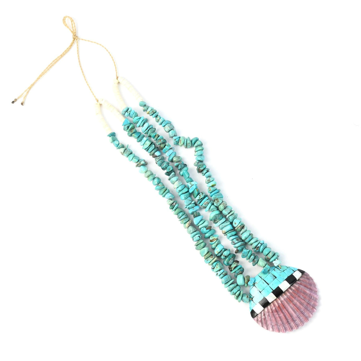 Torevia Crespin Turquoise 2-Strand Mosaic Inlay Pendant Heishi Necklace-Indian Pueblo Store