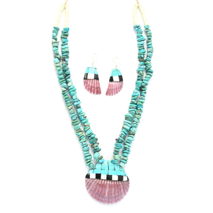 Torevia Crespin Turquoise 2-Strand Mosaic Inlay Pendant Heishi Necklace-Indian Pueblo Store