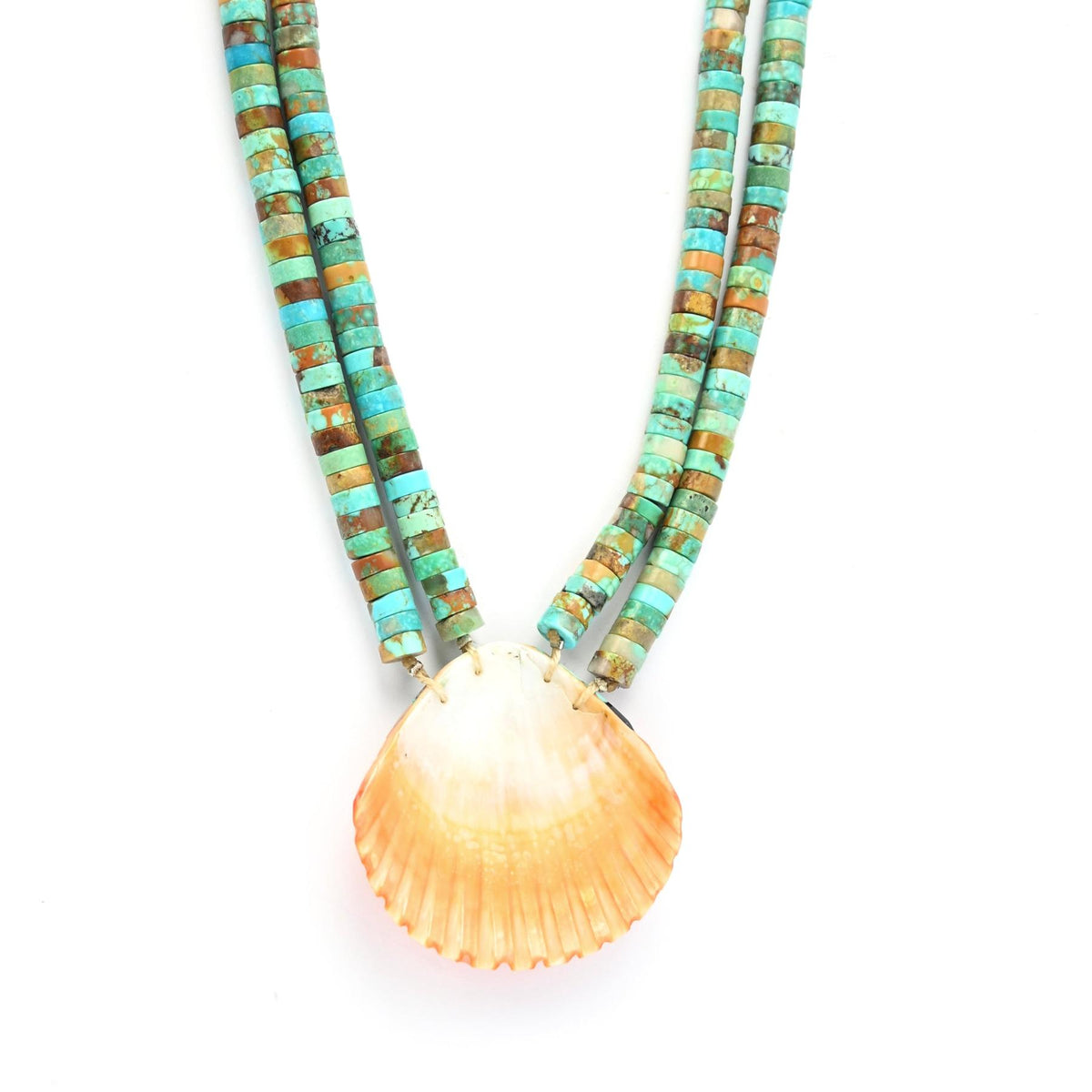 Torevia Crespin Turquoise 2-Strand Mosaic Inlay Shell Pendant Necklace and Earring Set-Indian Pueblo Store