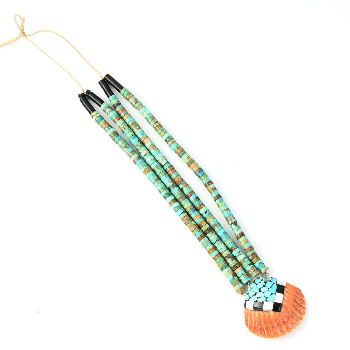 Torevia Crespin Turquoise 2-Strand Mosaic Inlay Shell Pendant Necklace and Earring Set-Indian Pueblo Store