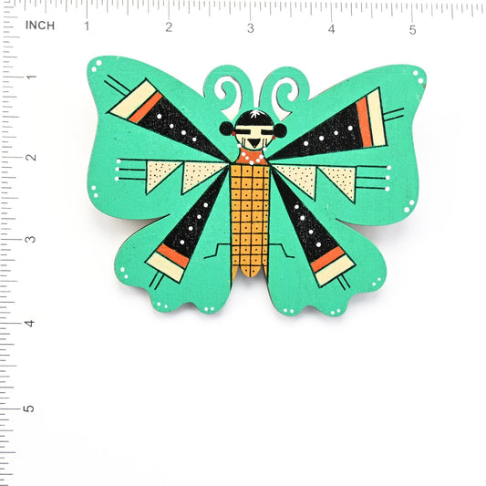 Elvis Torres Hand-Painted Butterfly Corn Maiden Wood Pin-Indian Pueblo Store