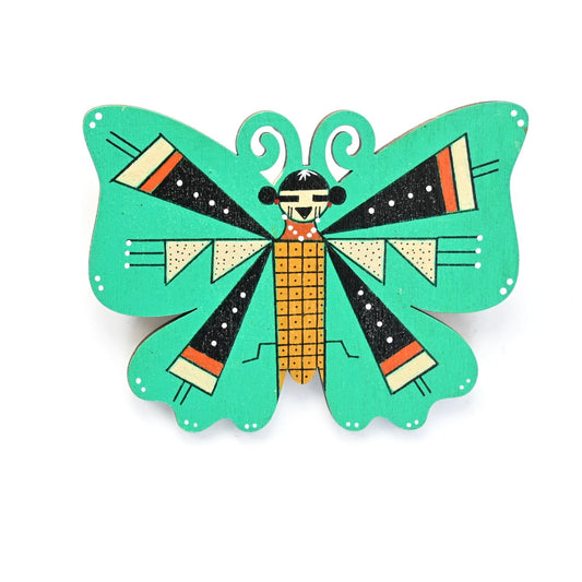 Elvis Torres Hand-Painted Butterfly Corn Maiden Wood Pin-Indian Pueblo Store