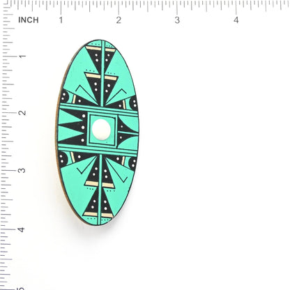 Elvis Torres Hand-Painted Oval Geometric Pin-Indian Pueblo Store