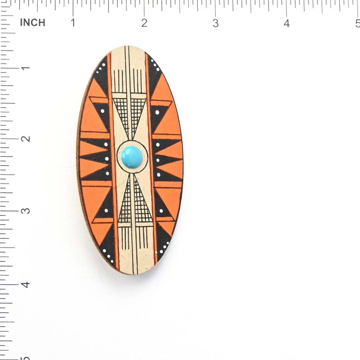Elvis Torres Hand-Painted Oval Geometric Pin-Indian Pueblo Store