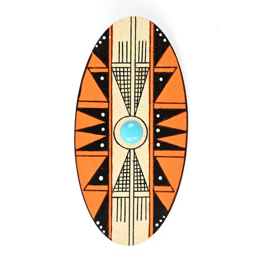 Elvis Torres Hand-Painted Oval Geometric Pin-Indian Pueblo Store