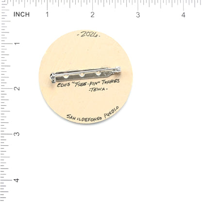 Elvis Torres San Ildefonso Wood Round Pin-Indian Pueblo Store