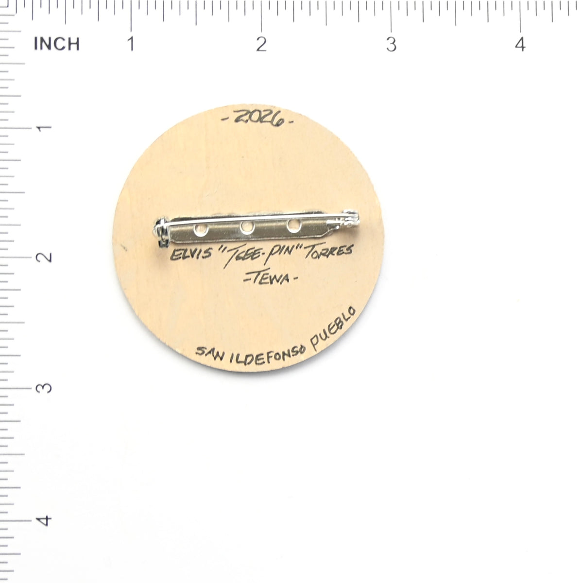 Elvis Torres San Ildefonso Wood Round Pin-Indian Pueblo Store