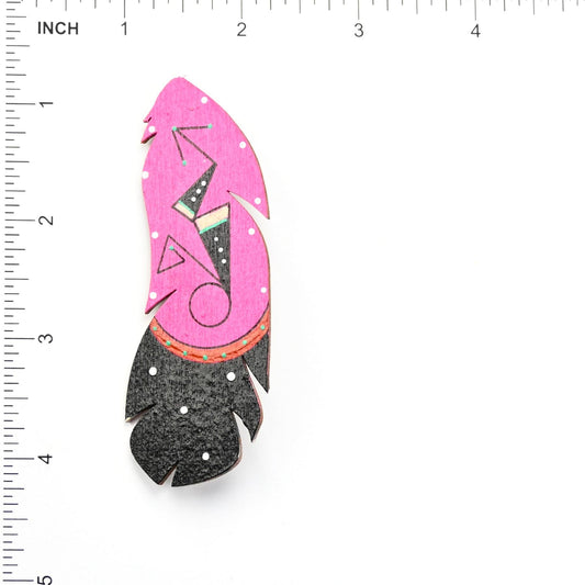 Elvis Torres Hand-Painted Feather Wood Pin-Indian Pueblo Store