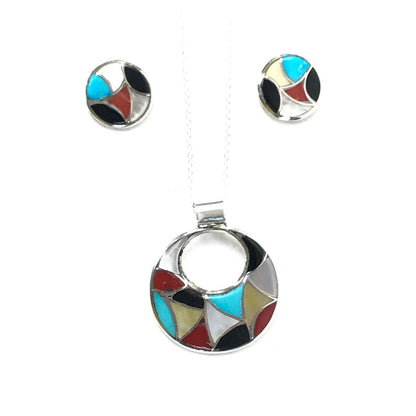 Multi-Gemstone Inlay Earring and Pendant Set-Indian Pueblo Store