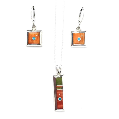 Veronica Benally Orange Spiny Oyster Shell Pendant and Earring Set-Indian Pueblo Store