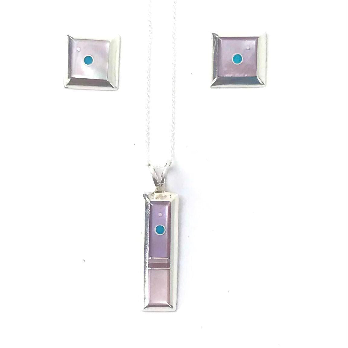 Veronica Benally Pink Mother of Pearl Earring and Pendant Set-Indian Pueblo Store