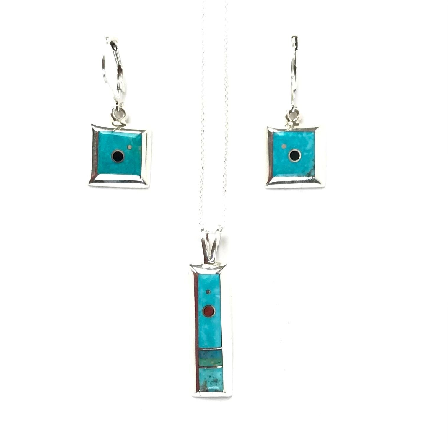 Veronica Benally Turquoise Inlay Earring and Pendant Set-Indian Pueblo Store