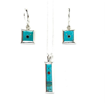 Veronica Benally Turquoise Inlay Earring and Pendant Set-Indian Pueblo Store