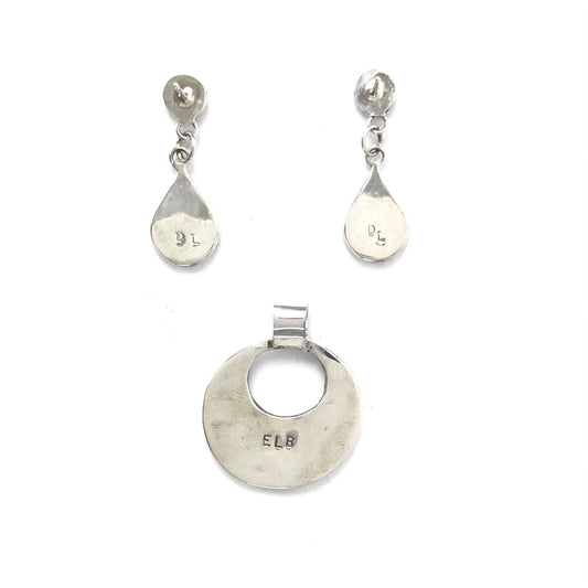 White Mother of Pearl Inlay Earring and Pendant Set-Indian Pueblo Store