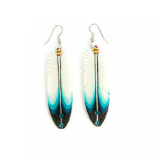 Load image into Gallery viewer, Dominic Arquero Rawhide Handpainted Turquoise Eagle Feather Earrings - Shumakolowa Native Arts
