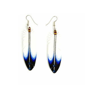 Dominic Arquero Rawhide Handpainted Blue Eagle Feather Earring - Shumakolowa Native Arts